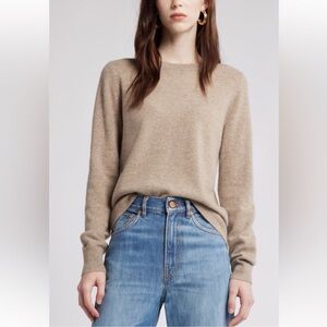 Nordstrom 100% Cashmere Crew Neck Tan Beige Doeskin Heather Sweater Sz L